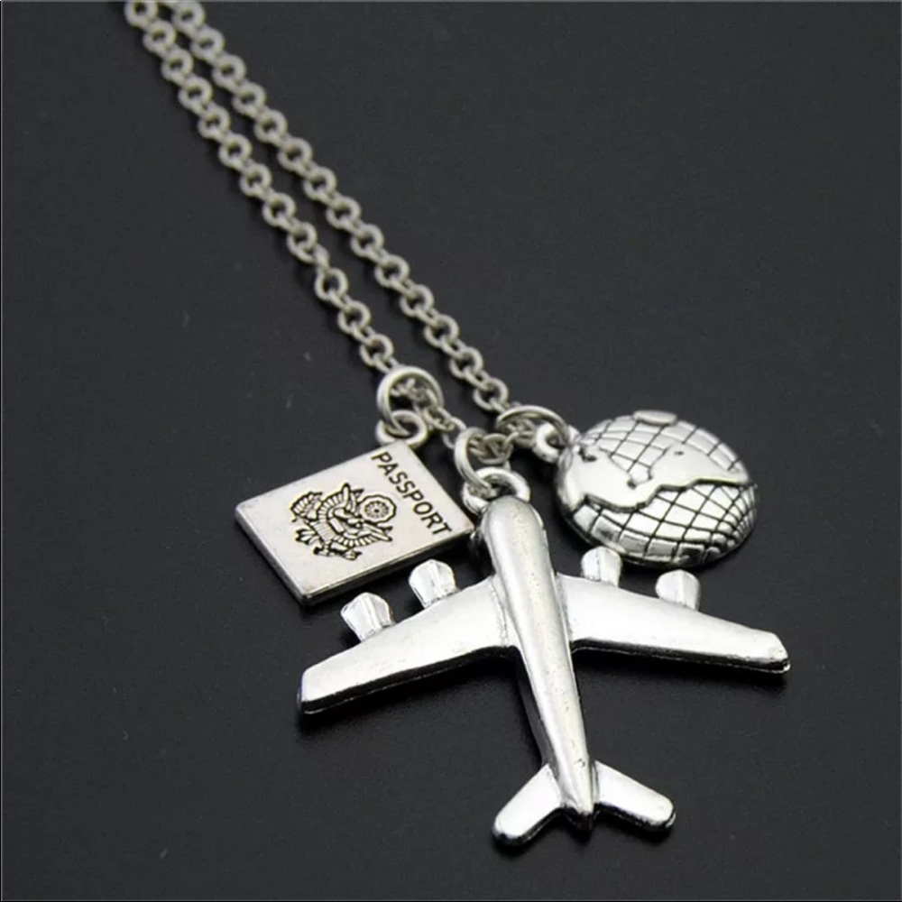 Globe airplane and passport necklace
